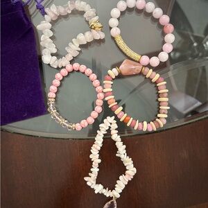 Pink and White Beaded Bracelets Set